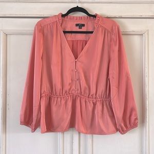 J. Crew coral peplum satin blouse size 14